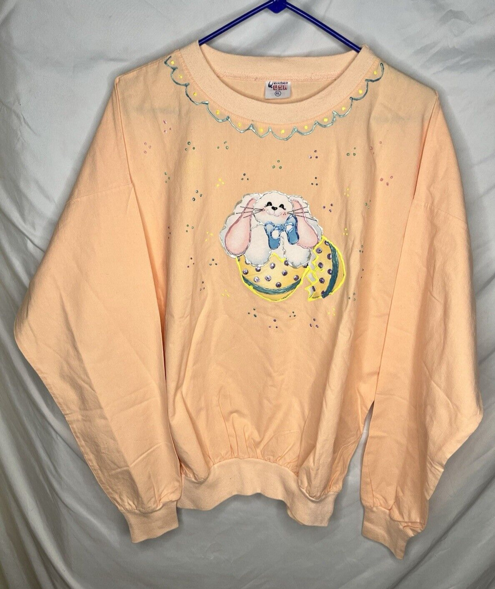 Quitman Pullover Shirt Dolman Sleeves Easter Bunny Cotton Size XL USA Vintage